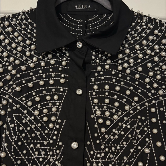 AKIRA Black and Silver Beaded Shirt - Picture 3 of 6